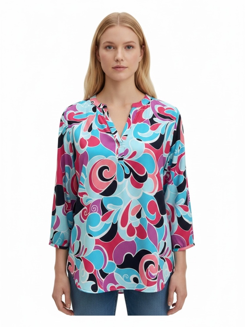 crown & ivy Bold Multi-Color Abstract Print Tunic - Pink Turquoise Purple